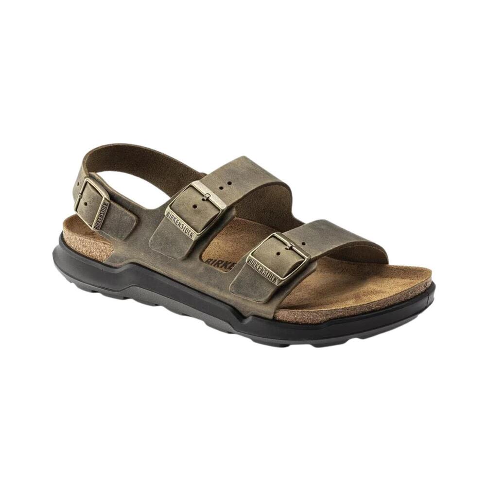 NEW BIRKENSTOCK men's milano rugged oiled leather sandal in faded khaki